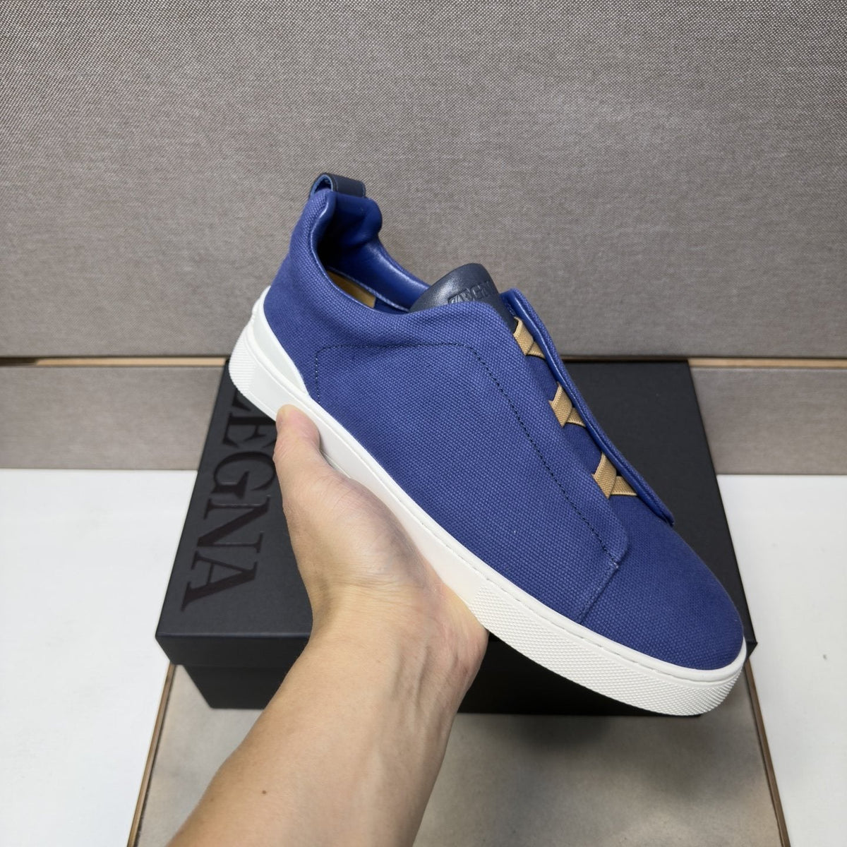 Zegna Tan Accent Low-Top Sneakers — model
