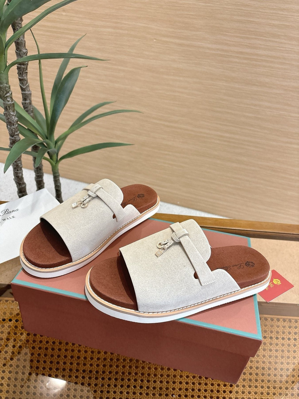 Loro Piana Leather Slide Sandals — front