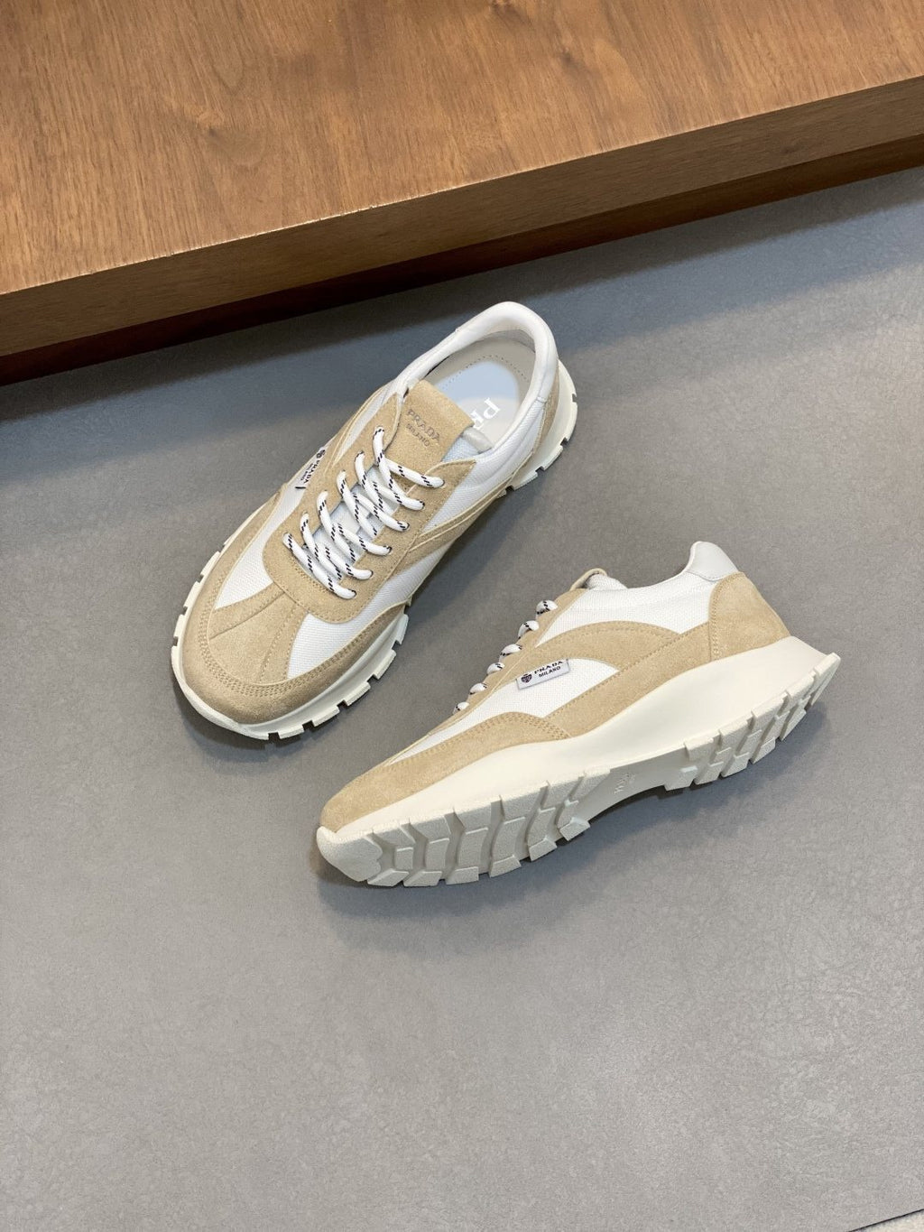 Prada Men's Geometric Panel Sneakers — side