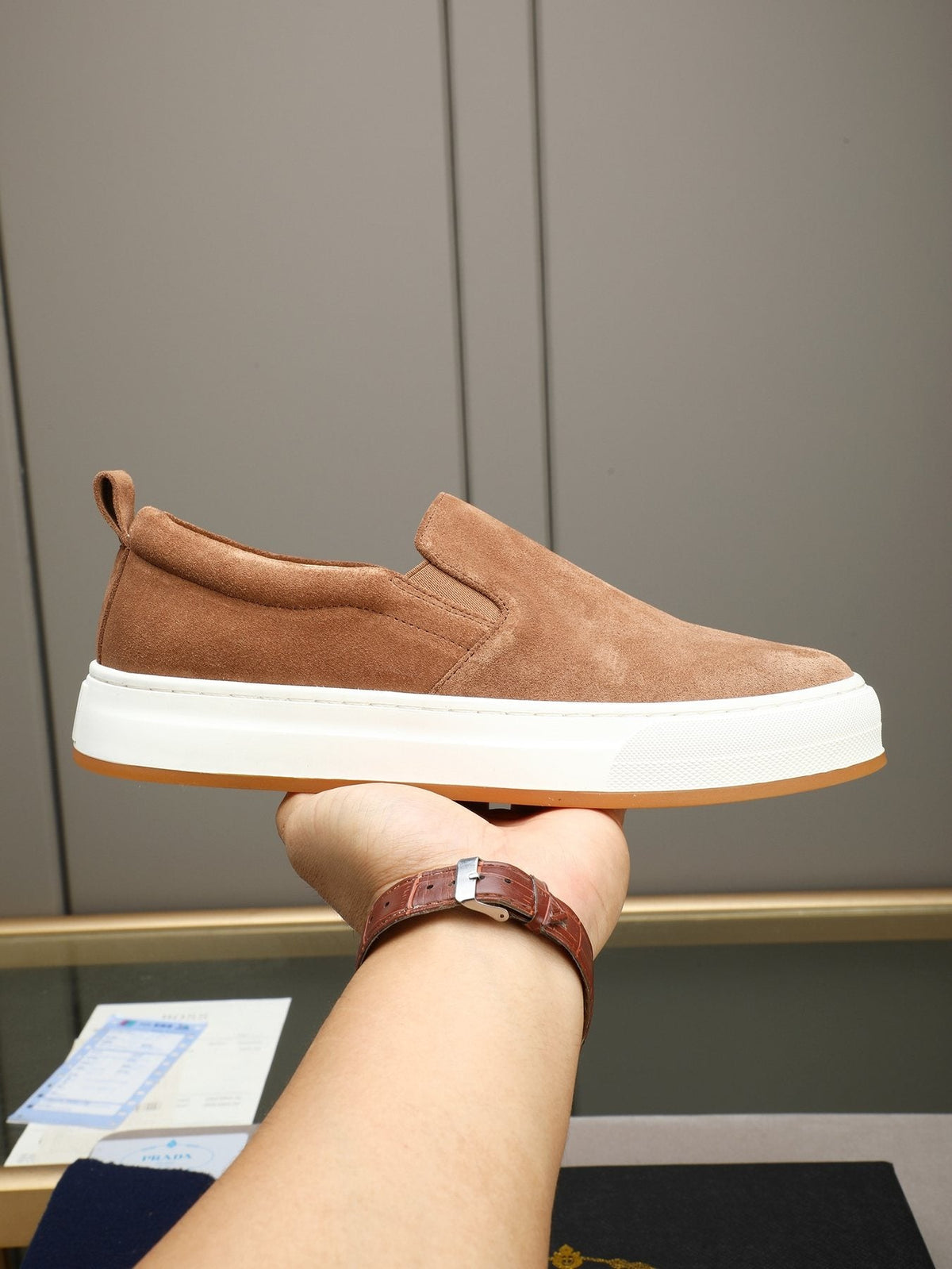 Prada Leather Slip-On Sneakers — front