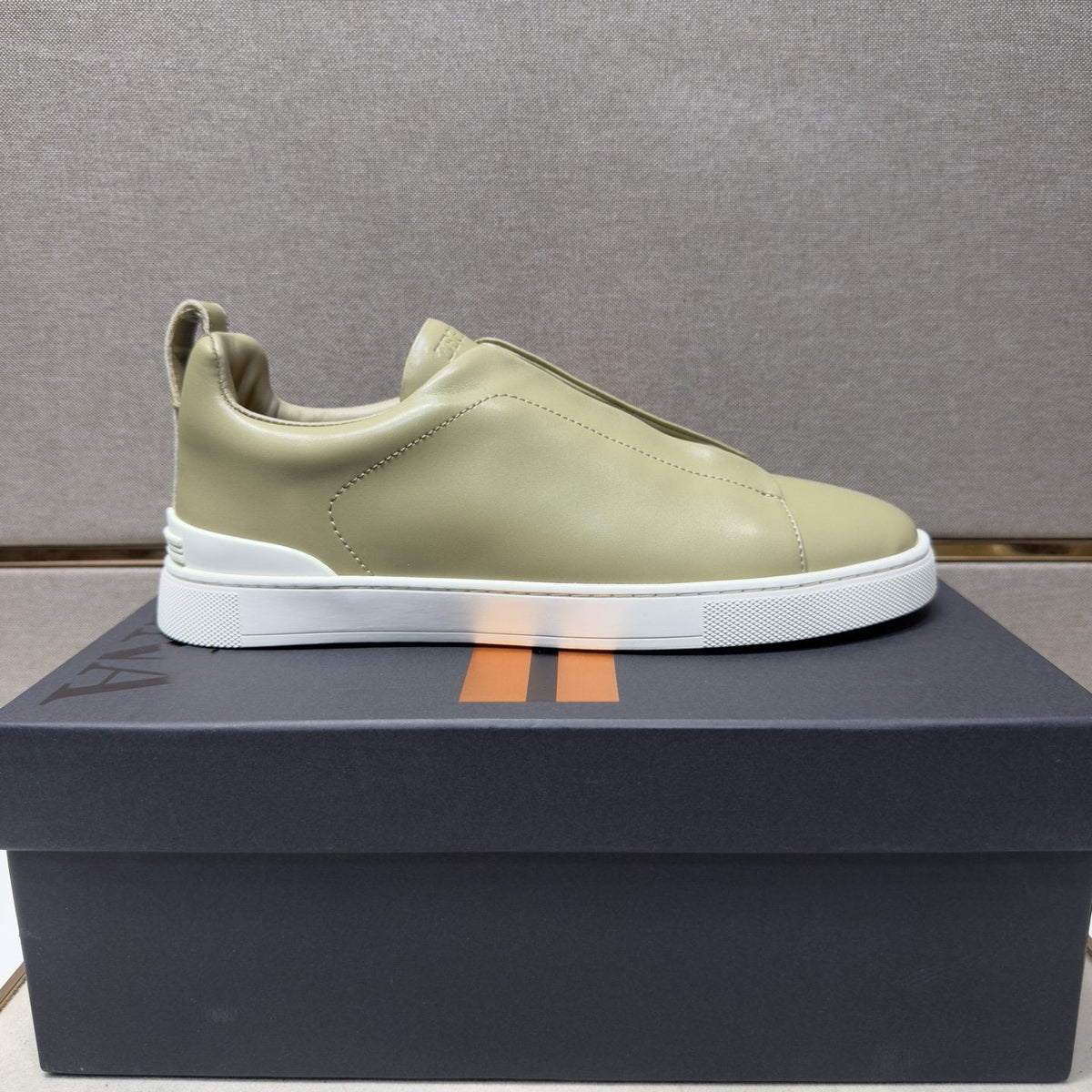 ZEGNA Brown Leather Slip-On Sneakers — front