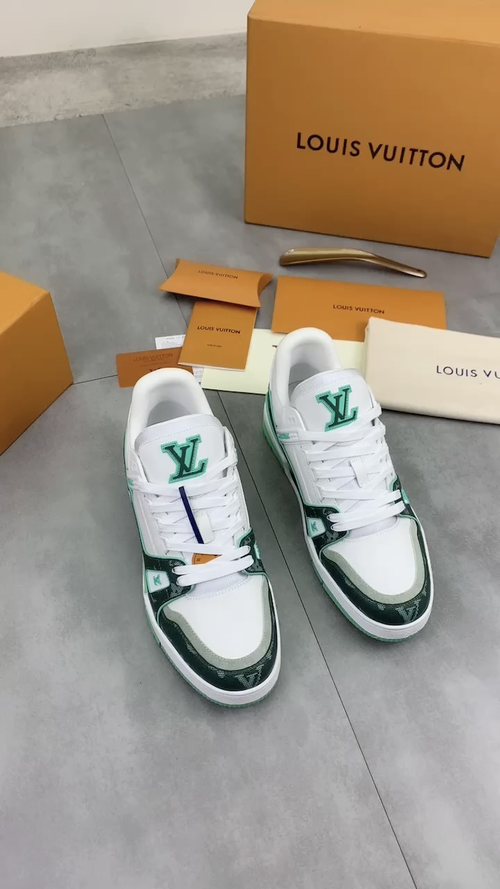 Louis Vuitton White and Navy Blue Sneakers — front