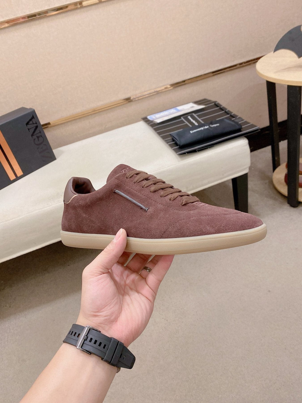 ZEGNA Suede Low-Top Sneakers — side