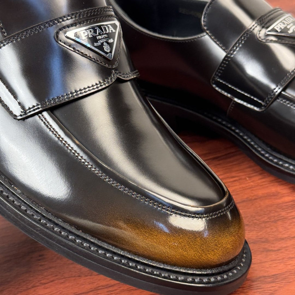 PRADA Red-Toe Leather Loafers — detail