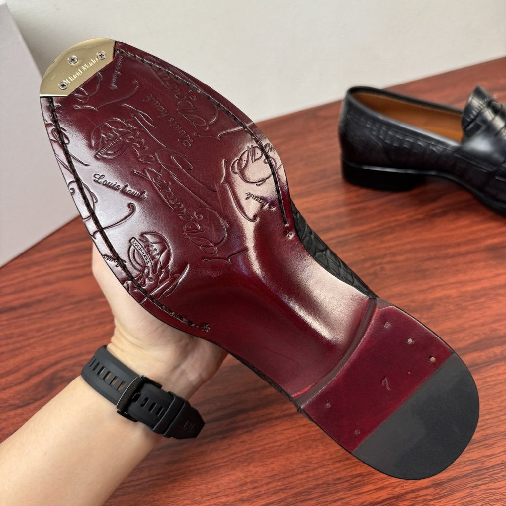 Berluti Embossed Burnished Loafers — back