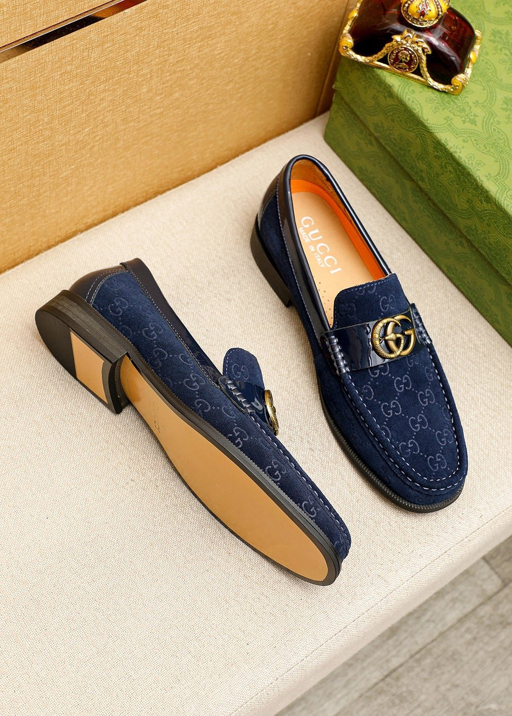 GUCCI Monogram Logo-Hardware Loafers — front