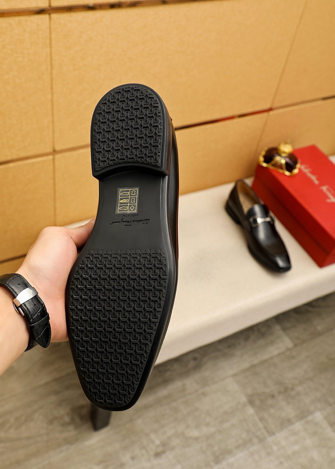Salvatore Ferragamo Black Buckle Loafers — model