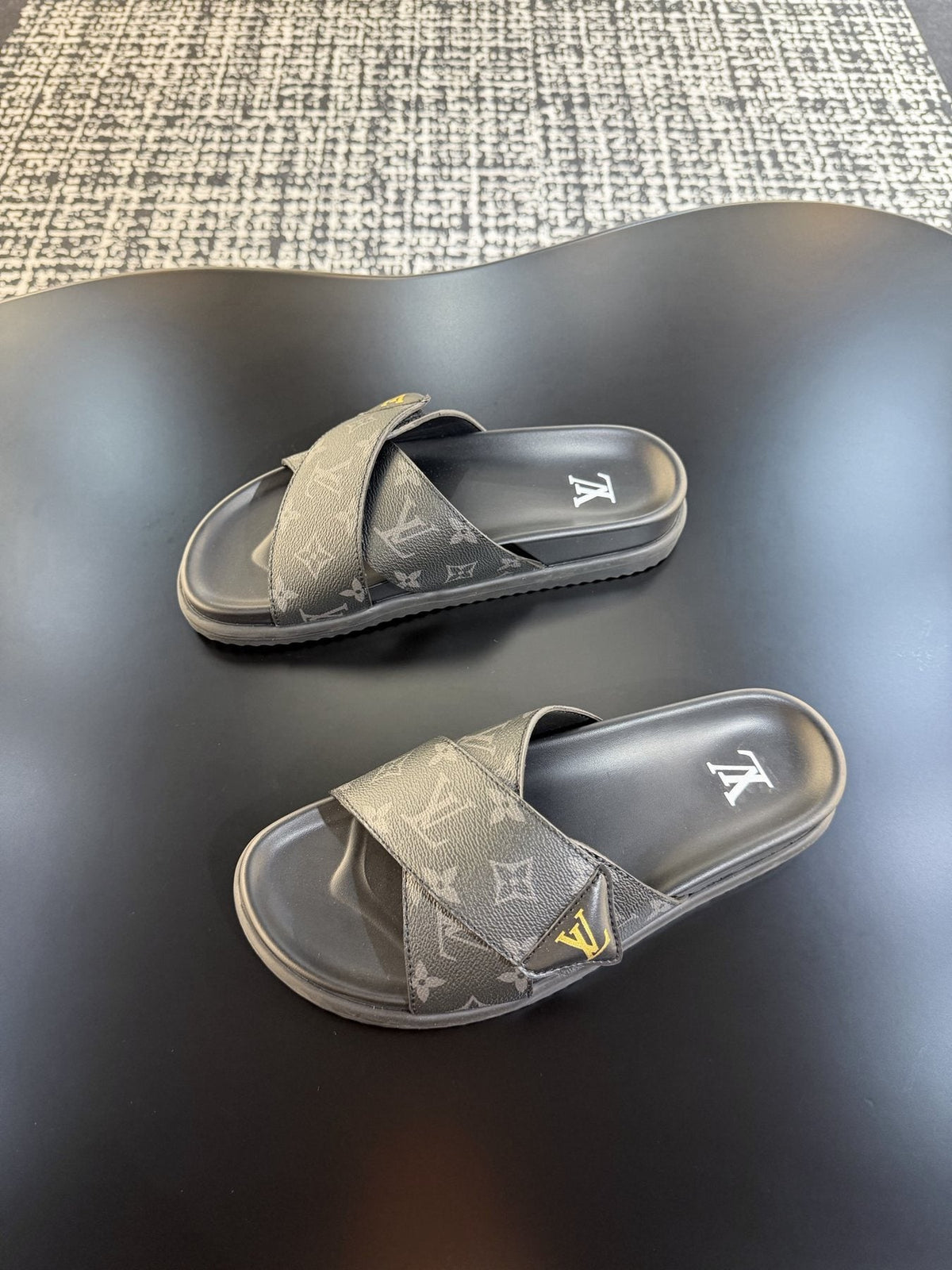 Louis Vuitton Monogram Cross-Strap Slide Sandals — front