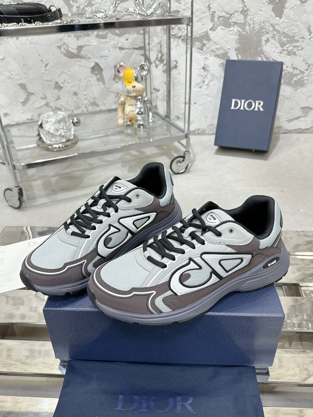 Dior Black, Gray and White Low-Top Sneakers — front