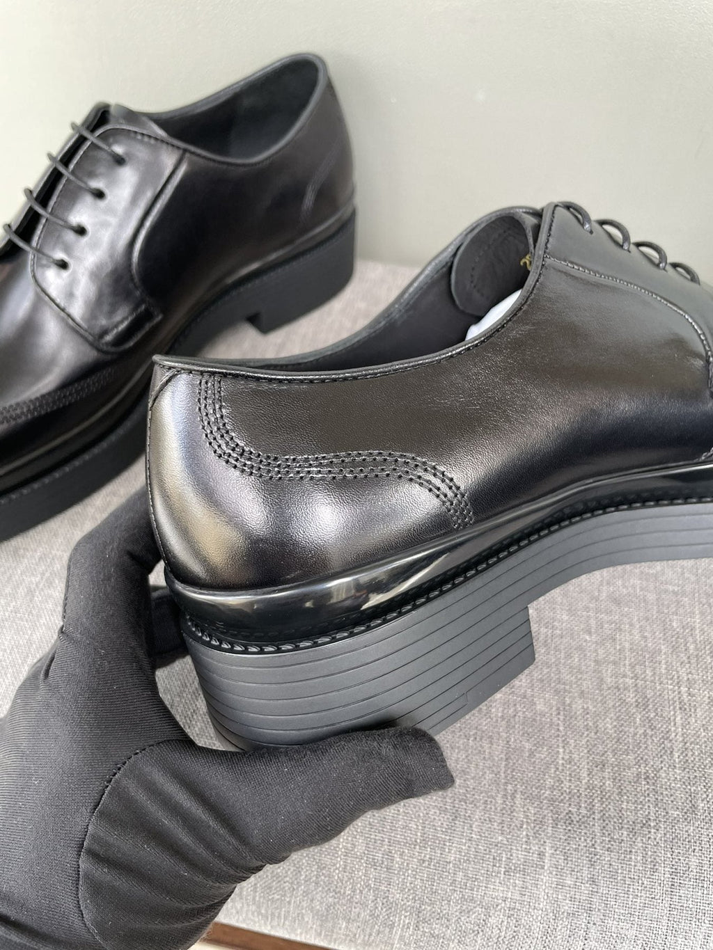 Prada Black Brogue Lace-Up Dress Shoes — side