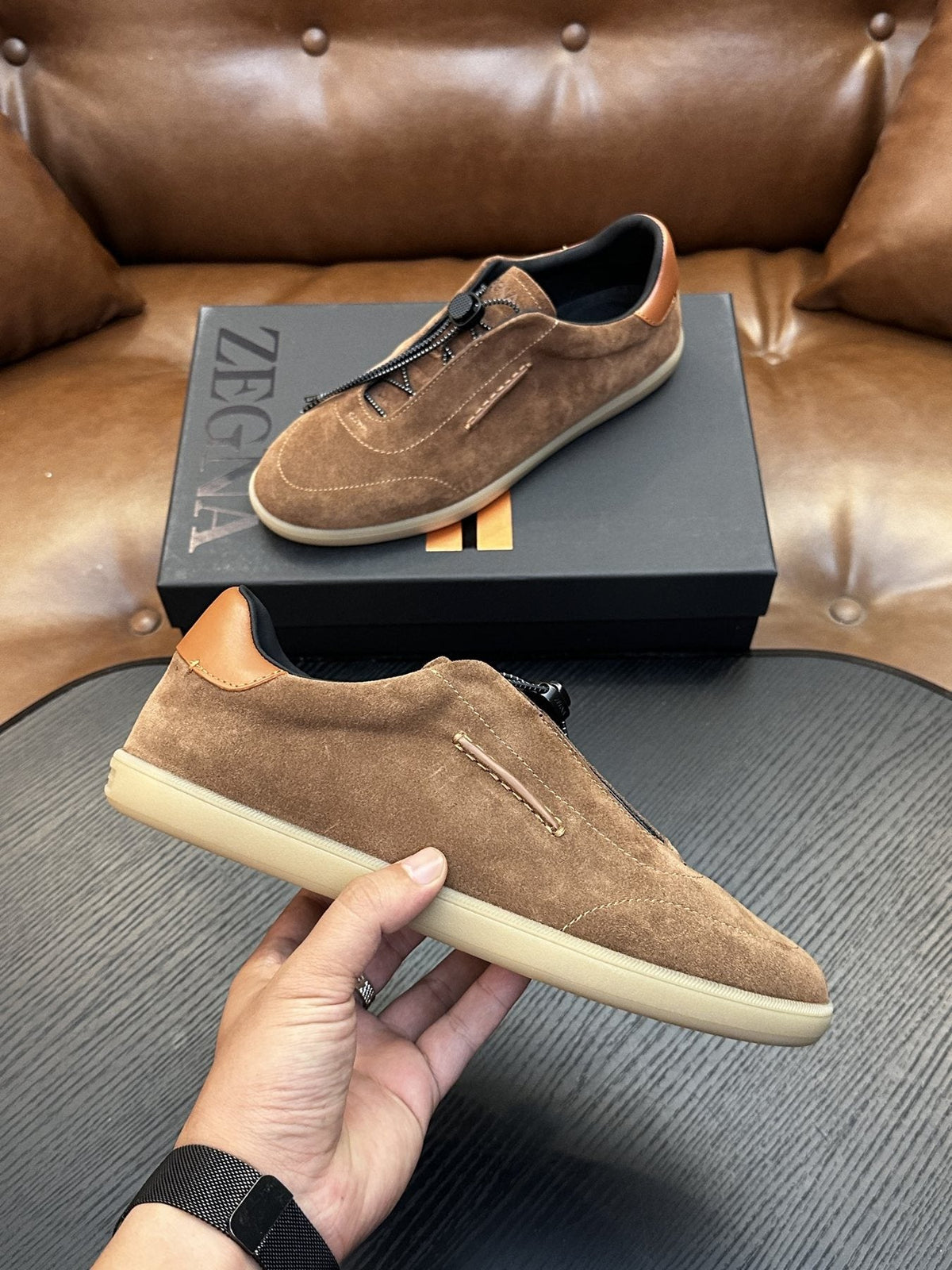 Zegna Triple Stitch Low-Top Sneakers — side