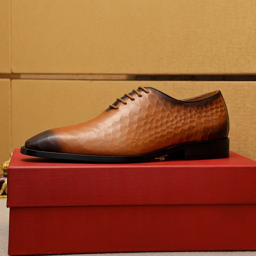 Ferragamo Embossed Lace-Up Dress Shoes — side