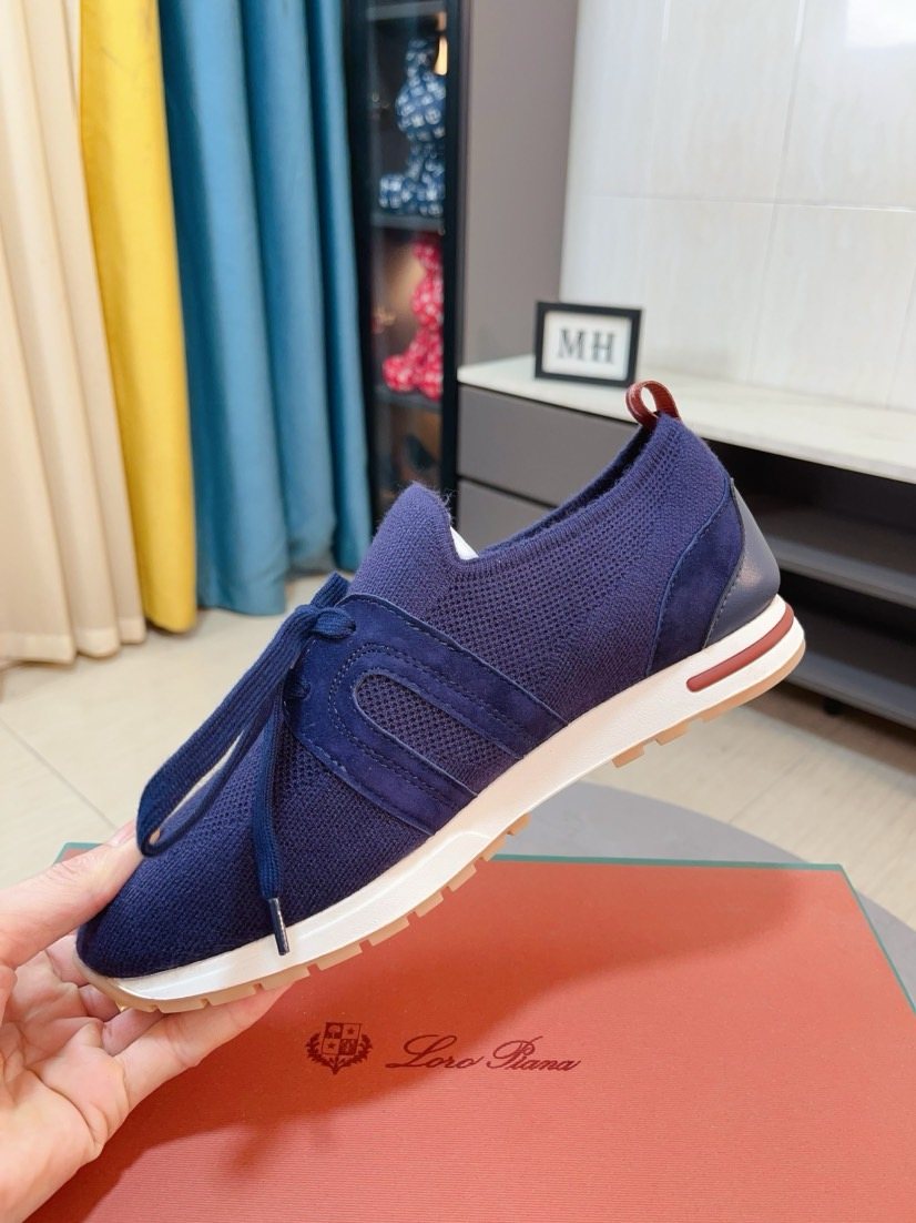 Loro Piana Knit Lace-Up Sneakers — side