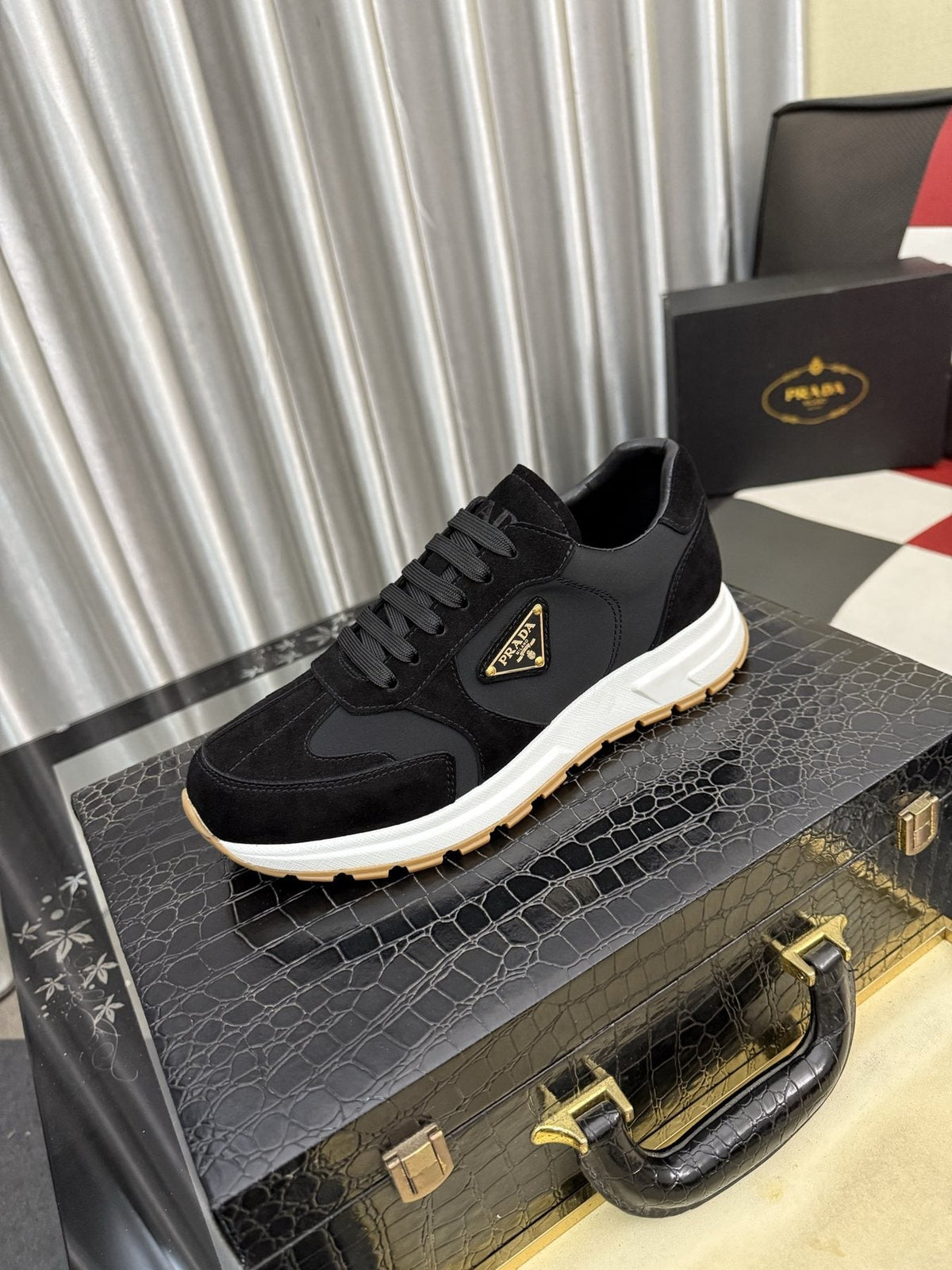 Prada Triangle Badge Low-Top Sneakers — front