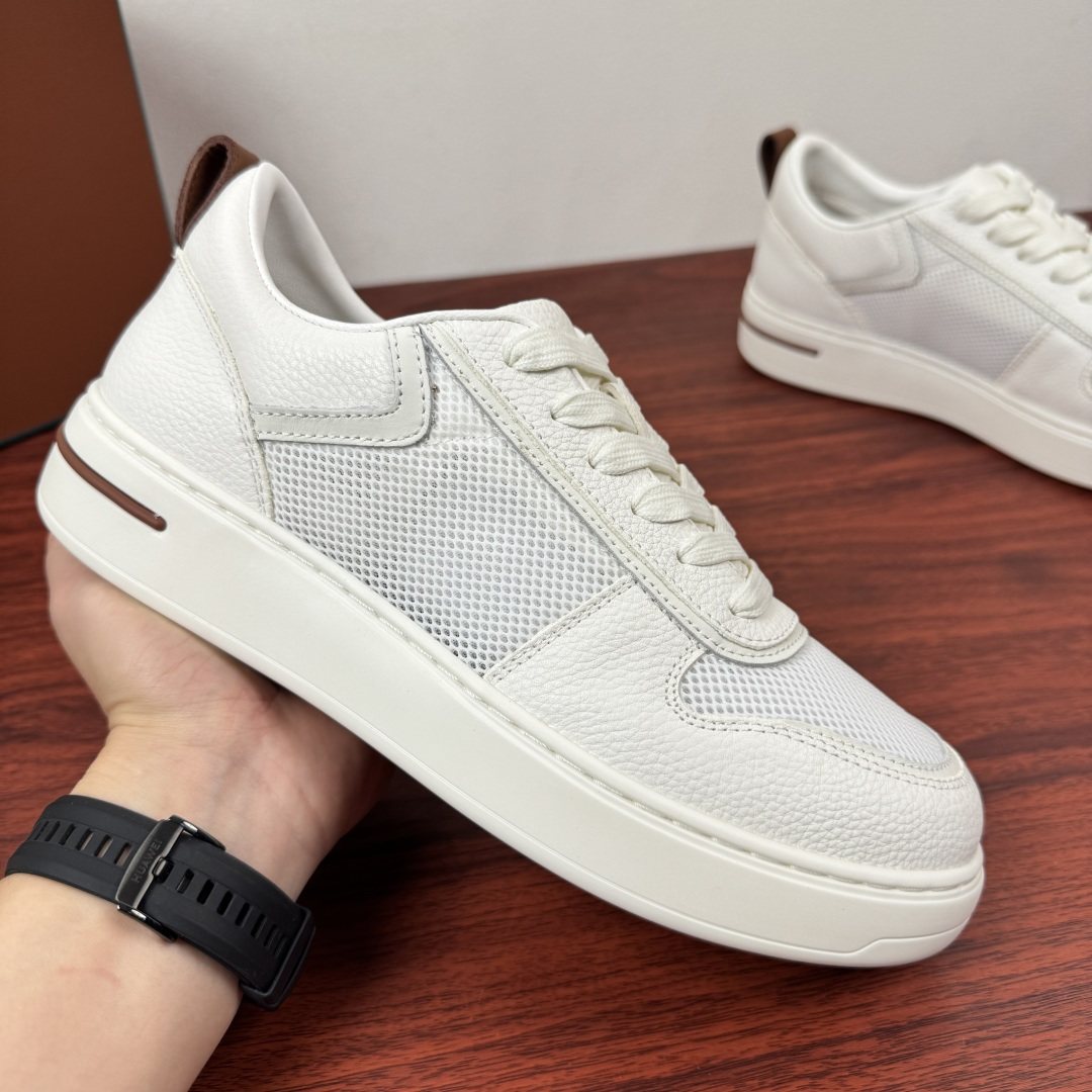 Loro Piana Textured Leather Mesh Low-Top Sneakers — detail
