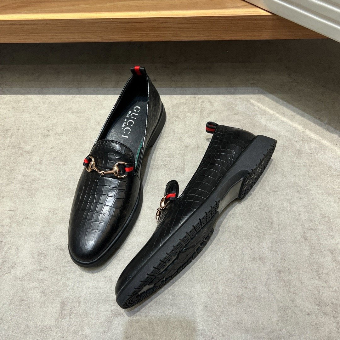 Gucci Croc-Embossed Horsebit Loafers — side