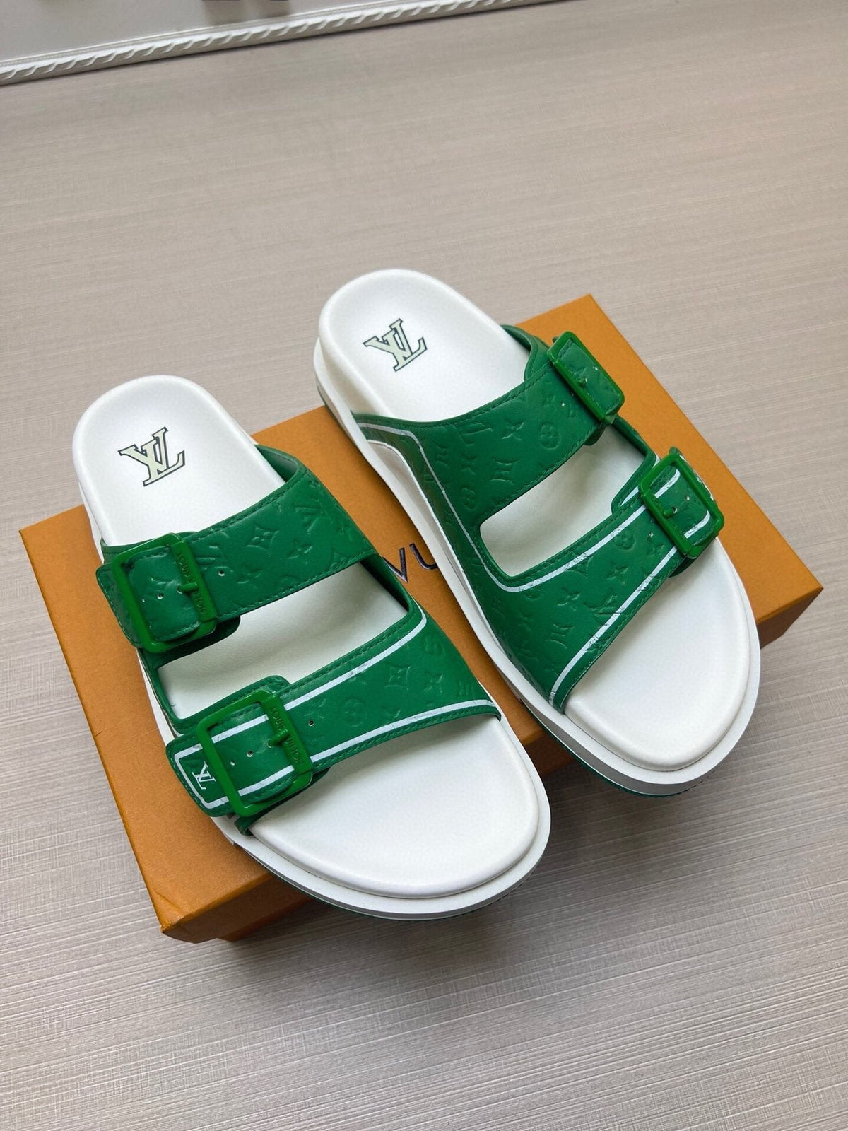 Louis Vuitton Double-Buckle Slide Sandals — front
