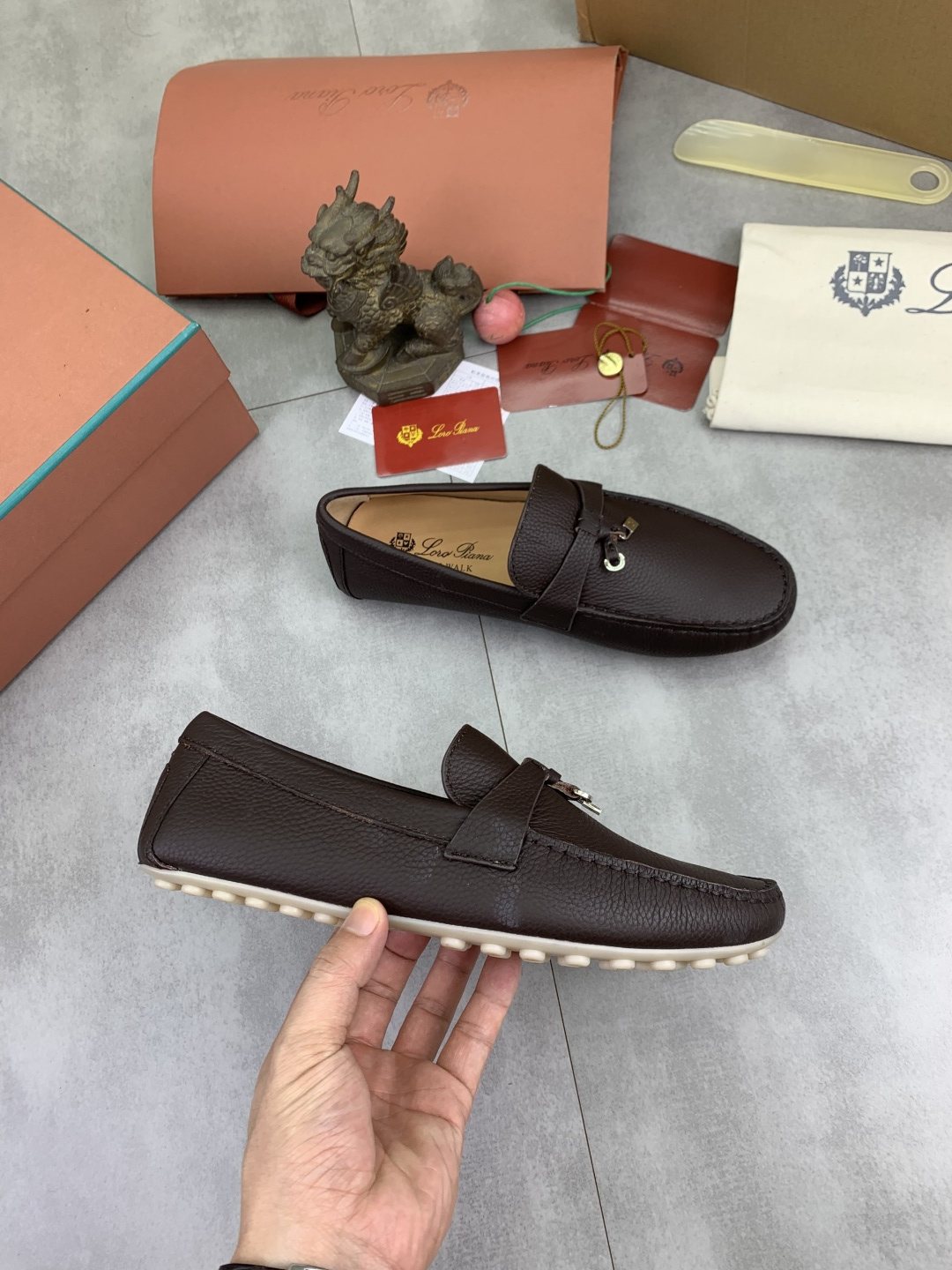 Loro Piana Dark Brown Metal-Bit Loafers — side