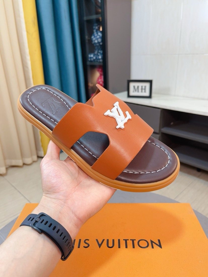 Louis Vuitton Embossed Strap Slide Sandals — front