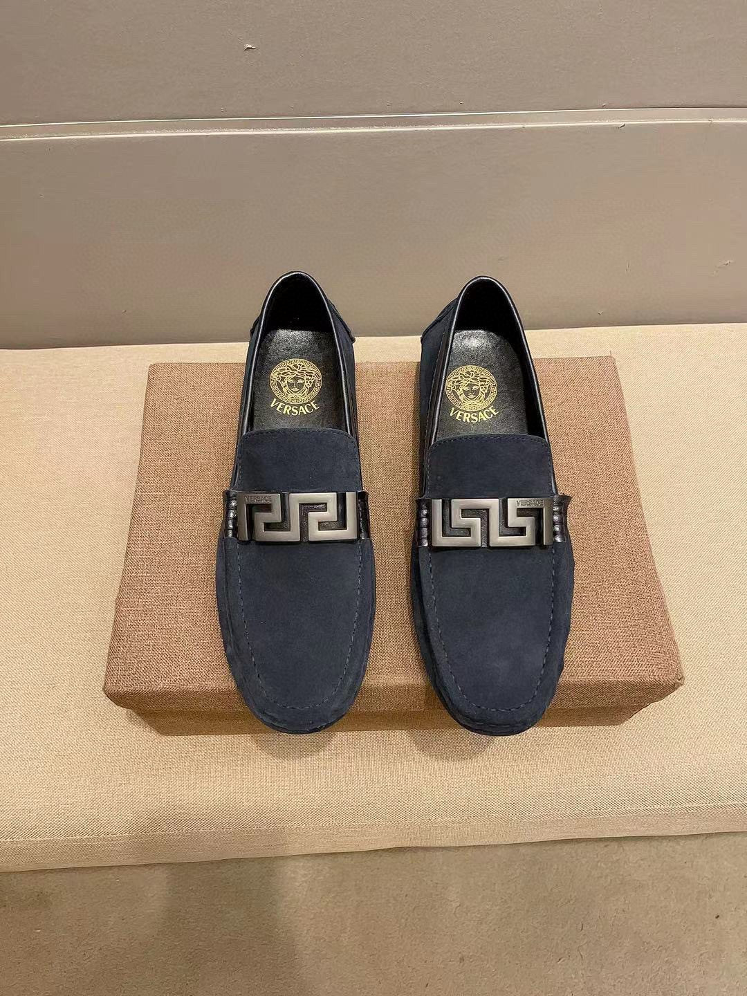 Versace Geometric Buckle Loafers — front