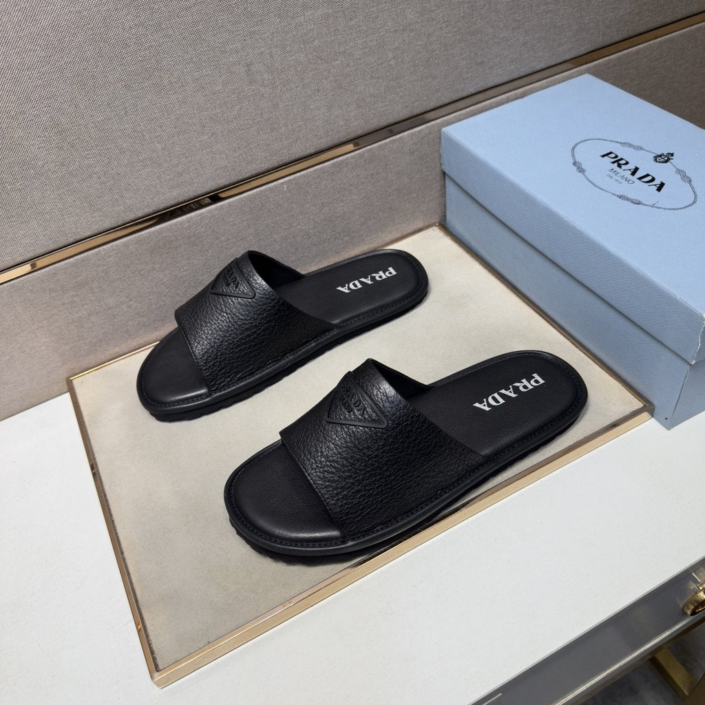Prada Triangle Detail Slide Sandals — side