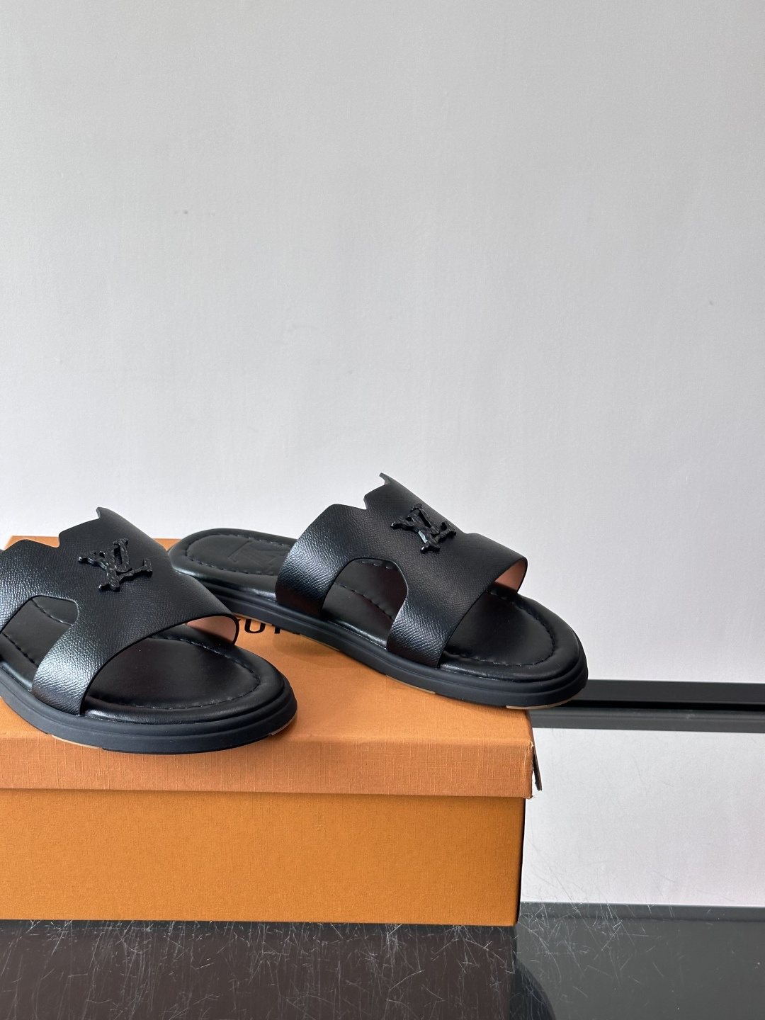 Louis Vuitton Navy Blue Slide Sandals — side