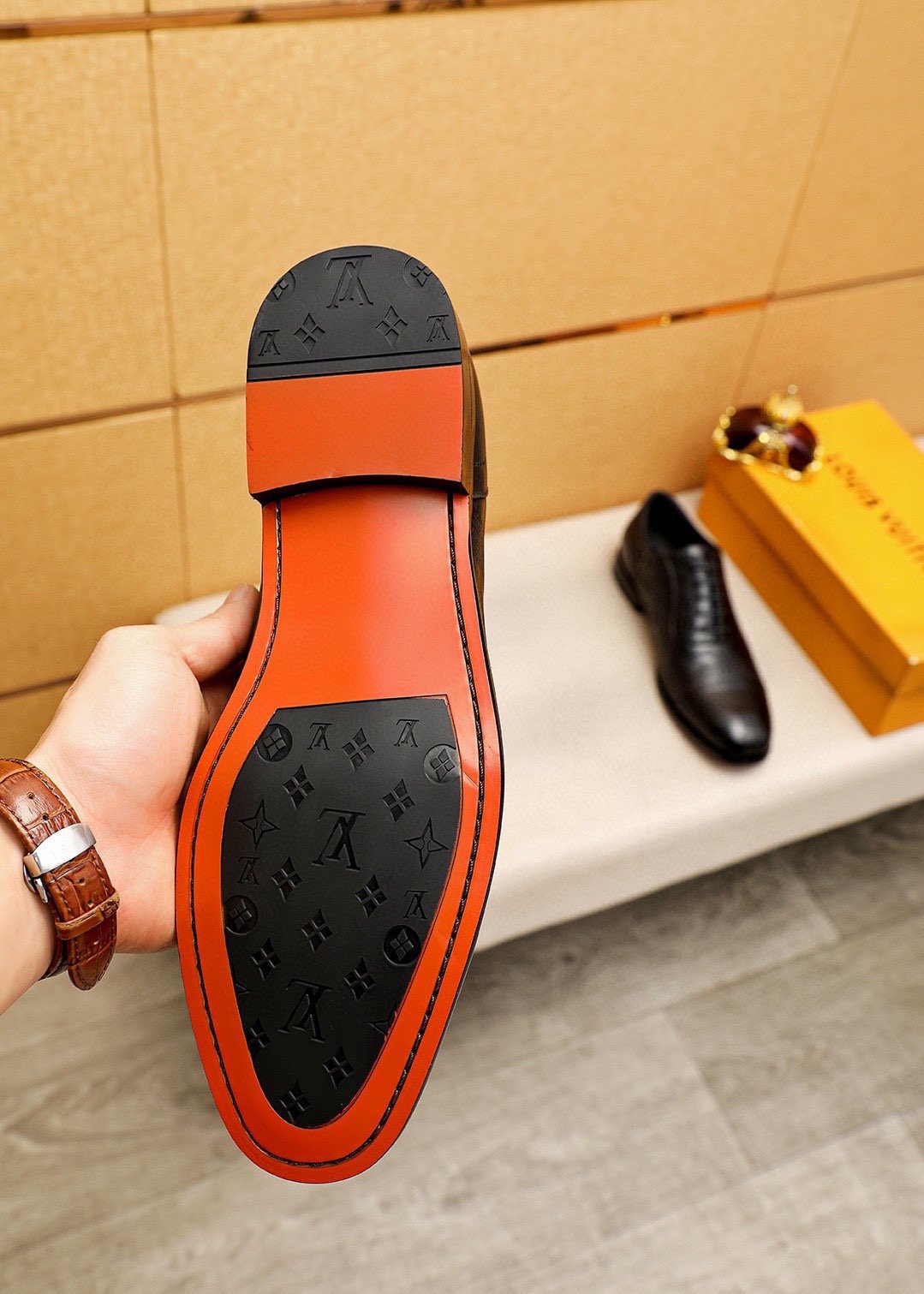 Louis Vuitton Black Embossed Lace-Up Dress Shoes — hero