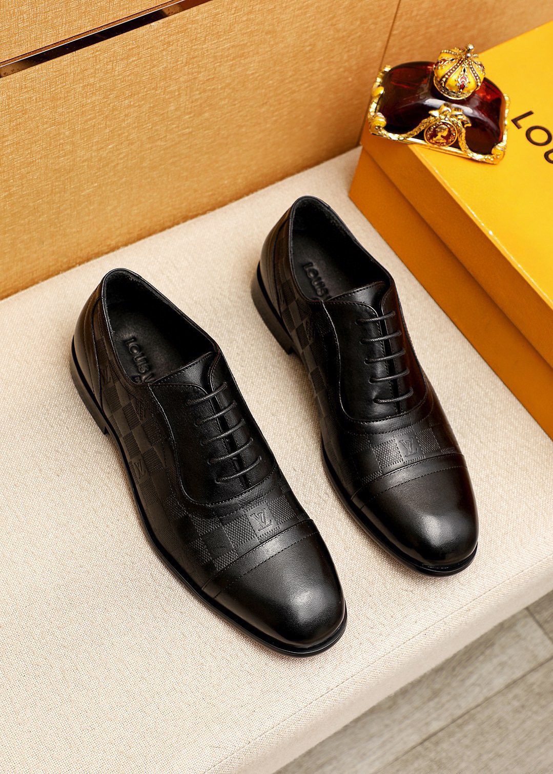 Louis Vuitton Black Embossed Lace-Up Dress Shoes — front