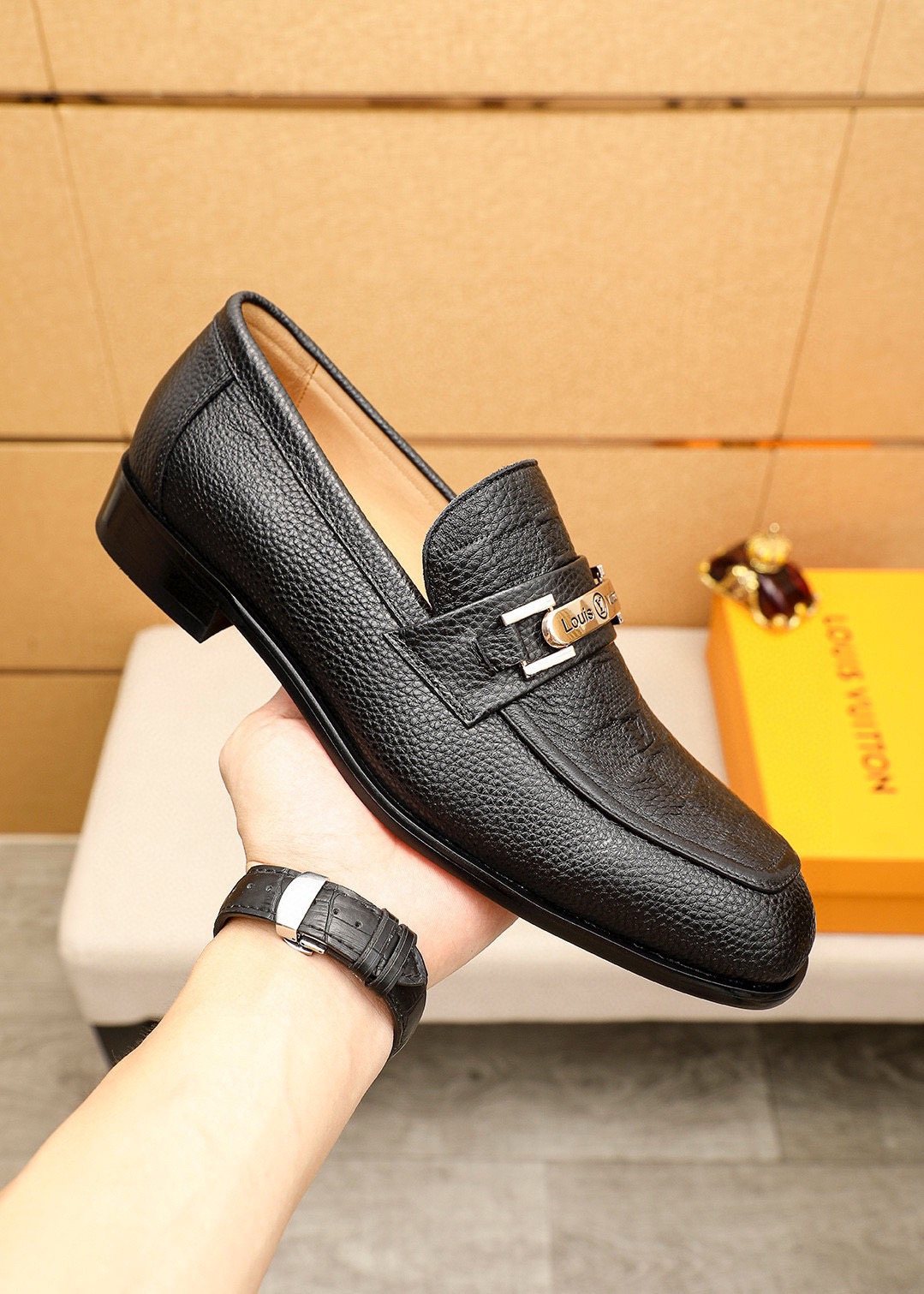 Louis Vuitton Textured Bar Loafers — front