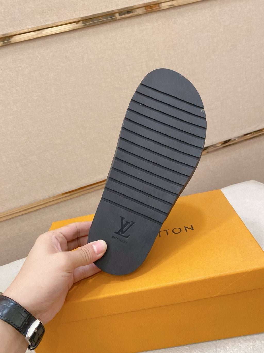 Louis Vuitton Monogram Buckle Slide Sandals — detail